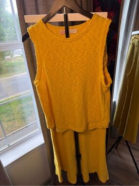 Free People Mustard Yellow Wide Leg Jumpsuit Set